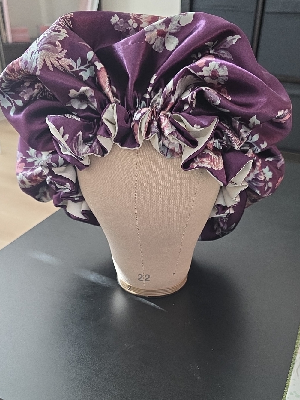 Handmade Hair Bonnet In Purple Floral Print